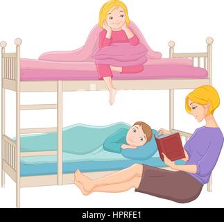 Mother reading a book to her children. Vector illustration. Stock Vector