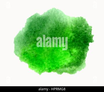 Green watercolor hand drawn stain isolated on white background for you eco design. Vector abstract watercolour paper grain textured stain Stock Vector