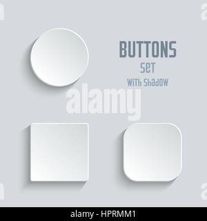 Vector white blank button set. Round square rounded buttons Stock Vector