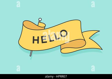 Greeting card with ribbon and word Hello Stock Vector