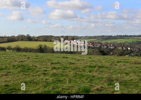 Farthing downs at Couldsdon Surrey, near London, England. It is Wintertime in the morning. Stock Photo