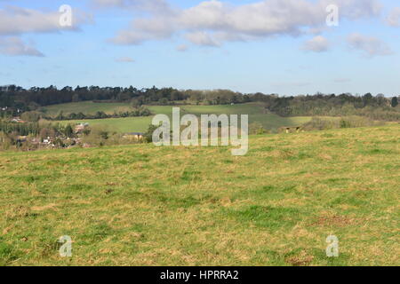 Farthing downs at Couldsdon Surrey, near London, England. It is Wintertime in the morning. Stock Photo