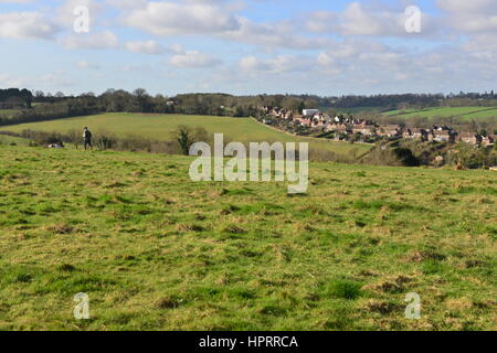 Farthing downs at Couldsdon Surrey, near London, England. It is Wintertime in the morning. Stock Photo