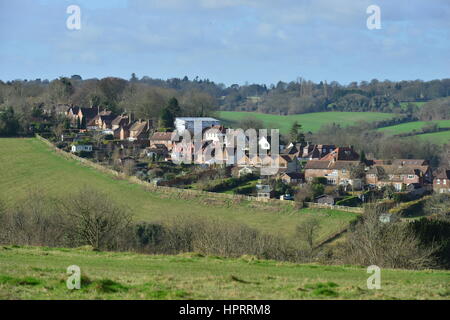 Farthing downs at Couldsdon Surrey, near London, England. It is Wintertime in the morning. Stock Photo