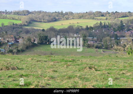 Farthing downs at Couldsdon Surrey, near London, England. It is Wintertime in the morning. Stock Photo