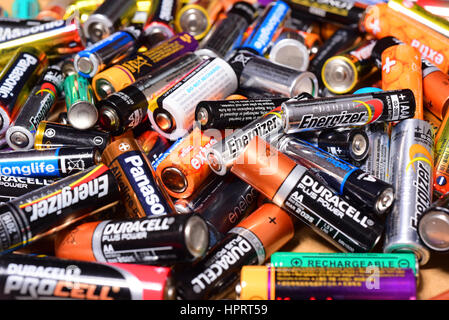 giant pile of old aa and aaa batteries Stock Photo