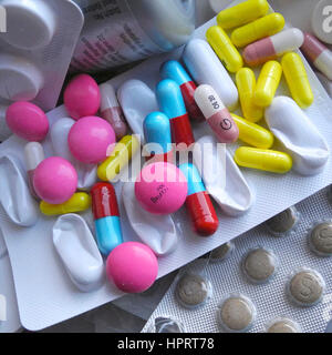 There is a massive waste of resources in the number of Prescription drugs pills tablets medicines medications which are prescribed to but unused by patients, The cost to the National Health Service (NHS) in the UK is enormous. Stock Photo