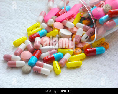 There is a massive waste of resources in the number of Prescription drugs pills tablets medicines medications which are prescribed to but unused by patients, The cost to the National Health Service (NHS) in the UK is enormous. Stock Photo