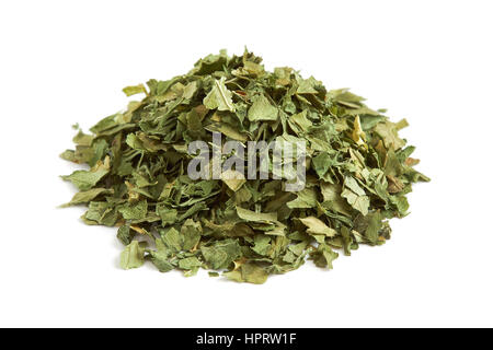 Dried and chopped celery leaves isolated on white background Stock Photo