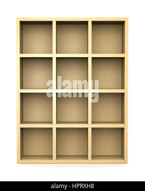 Empty Wooden Bookshelf on White Background Stock Photo