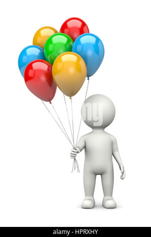 White 3D Character with a Bunch of Colorful Balloons Illustration on White Background Stock Photo