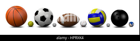 Sports Balls Collection on White Background 3D Illustration Stock Photo