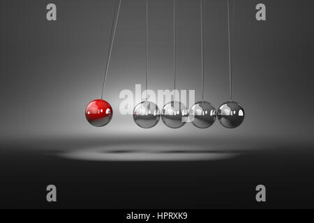 Red Metallic Ball Induce to Movement Metallic Balls Mechanism 3D Illustration Stock Photo