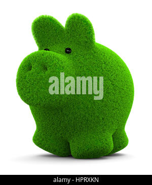 Cute Grass Piggy Bank on White Background 3D Illustration Stock Photo