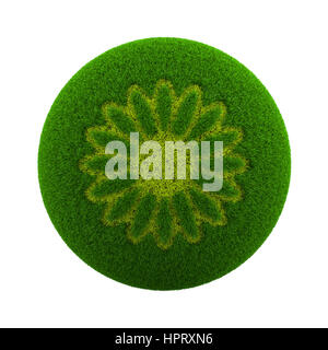 Green Globe with Grass Cutted in the Shape of a Flower 3D Illustration Isolated on White Background Stock Photo
