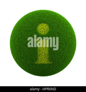 Green Globe with Grass Cutted in the Shape of Information Text Symbol 3D Illustration Isolated on White Background Stock Photo