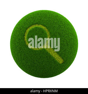 Green Globe with Grass Cutted in the Shape of a Magnifying Glass Symbol 3D Illustration Isolated on White Background Stock Photo