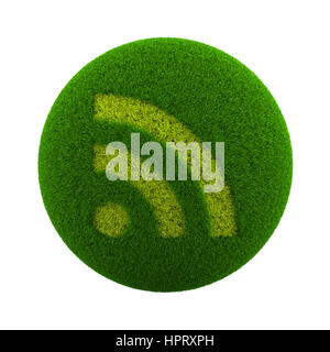 Green Globe with Grass Cutted in the Shape of RSS Symbol 3D Illustration Isolated on White Background Stock Photo