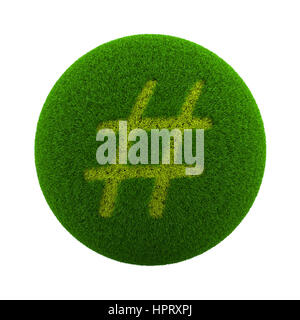 Green Globe with Grass Cutted in the Shape of Sharp Symbol 3D Illustration Isolated on White Background Stock Photo