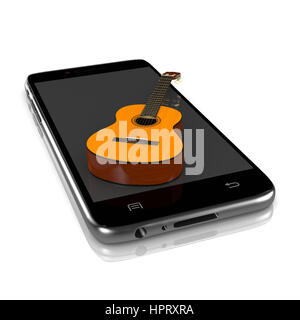 Smartphone with a Classical Guitar on Display 3D Illustration Stock Photo