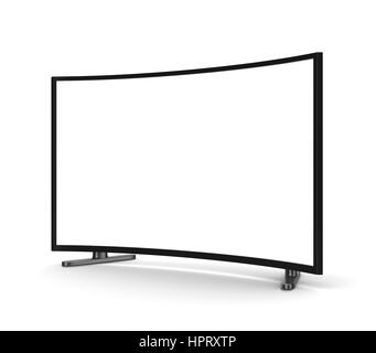 Modern Tv Set with Blank Curved Screen on White Background 3D Illustration Stock Photo