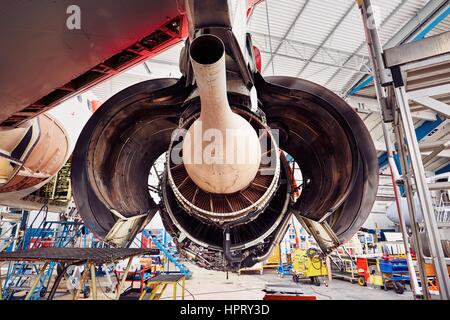 Engine of the airplane under heavy maintenance Stock Photo