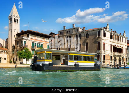 Vaporetto stop in Venice near ancient buildings, Italy Stock Photo