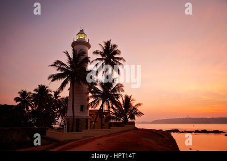 Lighthouse in fort in Galle at sunrise - Sri Lanka Stock Photo