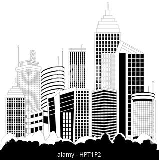 Modern metropolis city skyscrapers skyline with reflection Stock Vector