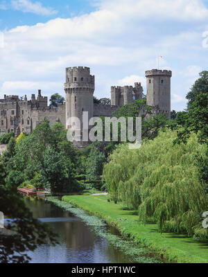 Medieval Warwick Castle across River Avon, Warwick, Warwickshire, England, United Kingdom Stock Photo