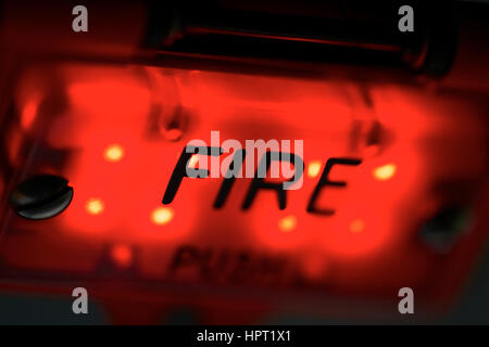 Fire - close up view on the control panel in the airplane Stock Photo