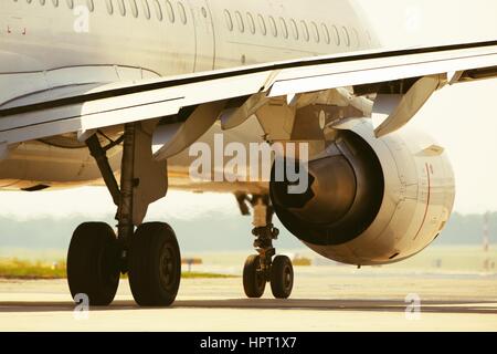 Hot air behind the aircraft engine - selective focus Stock Photo