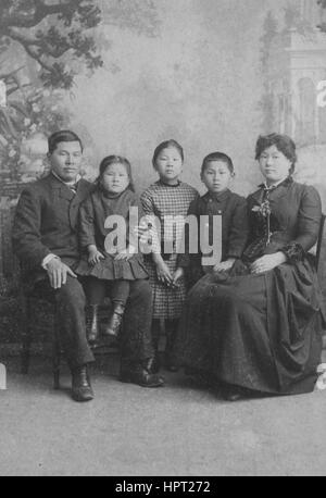 Photographic portrait of the Tape family, including Joseph Tape, Emily Tape, Frank Tape, Mamie Tape, and Mary Tape, 1884. In the California Supreme Court case Tape v Hurley, the Tape family successfully won the right for their daughter Mamie to attend public school, which was a major civil rights victory for Chinese American immigrants, San Francisco, California. Stock Photo