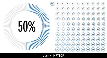 Set of circle percentage diagrams from 0 to 100 for web design, user interface (UI) or infographic - indicator with blue Stock Vector