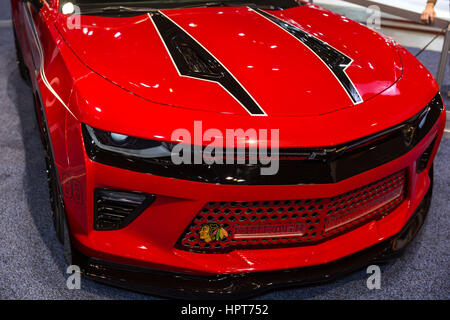 Chicago, IL, USA. 8th Feb, 2017. Chicago Blackhawks Chevy Camaro at the Chicago Auto Show at McCormick Place Convention Center in Chicago, Illinois. Tuesday February 8th. Credit: Gary E Duncan Sr/ZUMA Wire/Alamy Live News Stock Photo