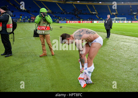 Kharkiv, Ukraine. 23rd February 2017. FC Celta captain Sergio Alvarez after the Europa League Round of 32 reverse match between Shakhtar (Donetsk, Ukraine)  and Celta (Vigo, Spain) at Metalist Stadium on February 23, 2017 in Kharkiv, Ukraine Credit: Anatoliy Cherkasov/Alamy Live News Stock Photo