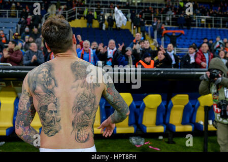 Kharkiv, Ukraine. 23rd February 2017. FC Celta captain Sergio Alvarez after the Europa League Round of 32 reverse match between Shakhtar (Donetsk, Ukraine)  and Celta (Vigo, Spain) at Metalist Stadium on February 23, 2017 in Kharkiv, Ukraine Credit: Anatoliy Cherkasov/Alamy Live News Stock Photo