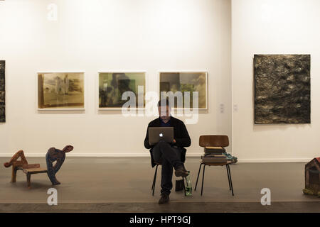 Madrid, Spain. 22nd Feb, 2017. The contemporary art fair, ARCO, opens in Madrid.Public, curious, collectors stroll the enclosure studying from painting to technological novelties within art. Credit: Nacho Guadano/ZUMA Wire/Alamy Live News Stock Photo