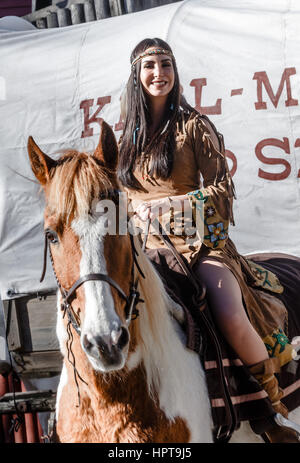 Bad Segeberg, Germany. 24th Feb, 2017. Turkish-German actress Sila Sahin-Radlinger dressed in the role of the Comanche Lea-Thsina in Bad Segeberg, Germany, 24 February 2017. Sahin-Radlinger will play the role in this year's staging of Karl May's 'Old Surehand' between the 24.07.17 and the 03.09.17. Photo: Markus Scholz/dpa/Alamy Live News Stock Photo