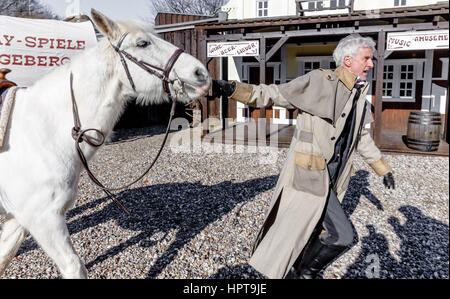 Bad Segeberg, Germany. 24th Feb, 2017. Actor Matthieu Carriere dressed in the role of General Douglas in Bad Segeberg, Germany, 24 February 2017. Carriere will play the role in this year's staging of Karl May's 'Old Surehand' between the 24.07.17 and the 03.09.17. Photo: Markus Scholz/dpa/Alamy Live News Stock Photo