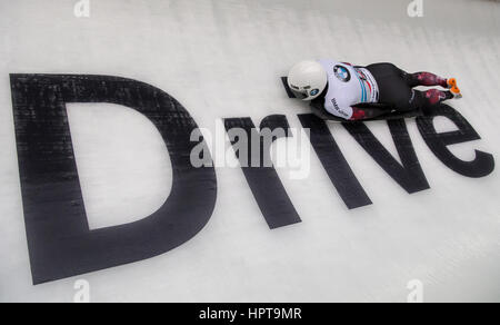Koenigssee, Germany. 24th Feb, 2017. Canadian athlete Mirela Rahneva in action at the IBSF Bobsleigh and Skeleton World Championships 2017 in Schoenau am Koenigssee, Germany, 24 February 2017. The IBSF World Championships 2017 take place until 26 February 2017. Credit: dpa picture alliance/Alamy Live News Stock Photo