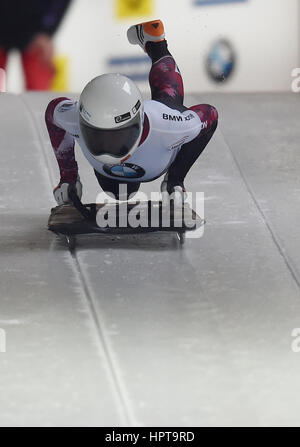 Koenigssee, Germany. 24th Feb, 2017. Canadian athlete Mirela Rahneva in action at the IBSF Bobsleigh and Skeleton World Championships 2017 in Schoenau am Koenigssee, Germany, 24 February 2017. The IBSF World Championships 2017 take place until 26 February 2017. Credit: dpa picture alliance/Alamy Live News Stock Photo