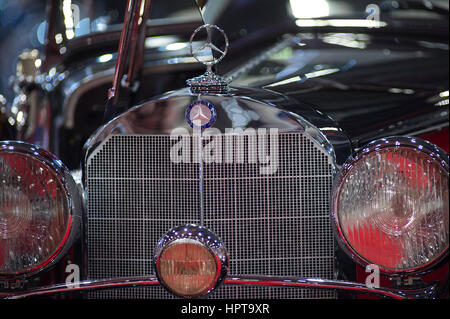 ExCel, London, UK. 24th February, 2017. Second day of the 2017 Classic Car Show and visitors fill the halls for the first full day to study luxury supercars and classics up close. Credit: Malcolm Park editorial/Alamy Live News. Stock Photo