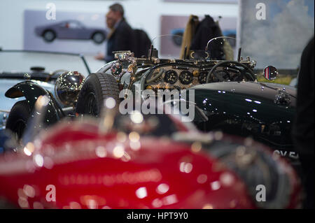 ExCel, London, UK. 24th February, 2017. Second day of the 2017 Classic Car Show and visitors fill the halls for the first full day to study luxury supercars and classics up close. Credit: Malcolm Park editorial/Alamy Live News. Stock Photo