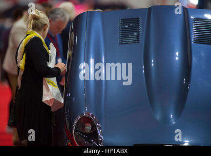 ExCel, London, UK. 24th February, 2017. Second day of the 2017 Classic Car Show and visitors fill the halls for the first full day to study luxury supercars and classics up close. Credit: Malcolm Park editorial/Alamy Live News. Stock Photo