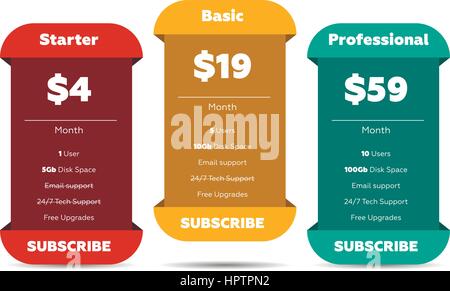 Vector pricing table for websites and applications Stock Vector