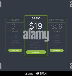 Vector pricing table for websites and applications Stock Vector