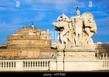 Castel Sant Angelo viewed from the Ponte Vittorio Emanuelle bridge, Parco Adriano district, Rome, Italy Stock Photo