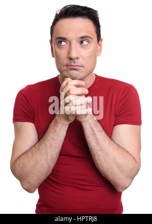thoughtful young athletic man looking side isolated on white background Stock Photo