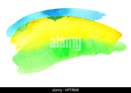 Watercolor brush strokes. Colours resemble flag of Brazil (Green, yellow, blue) Stock Photo